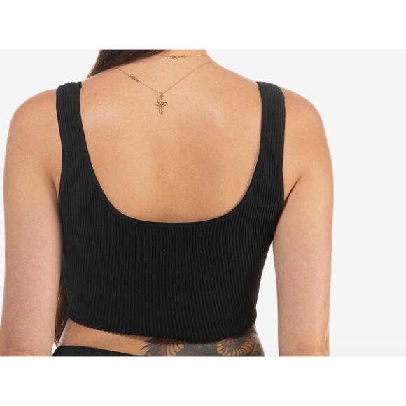 $30 XS‎ NEW Cozi Perfect Rib Tank Black Square Neck Crop Ribbed Y2k Retro 90s - Picture 3 of 5